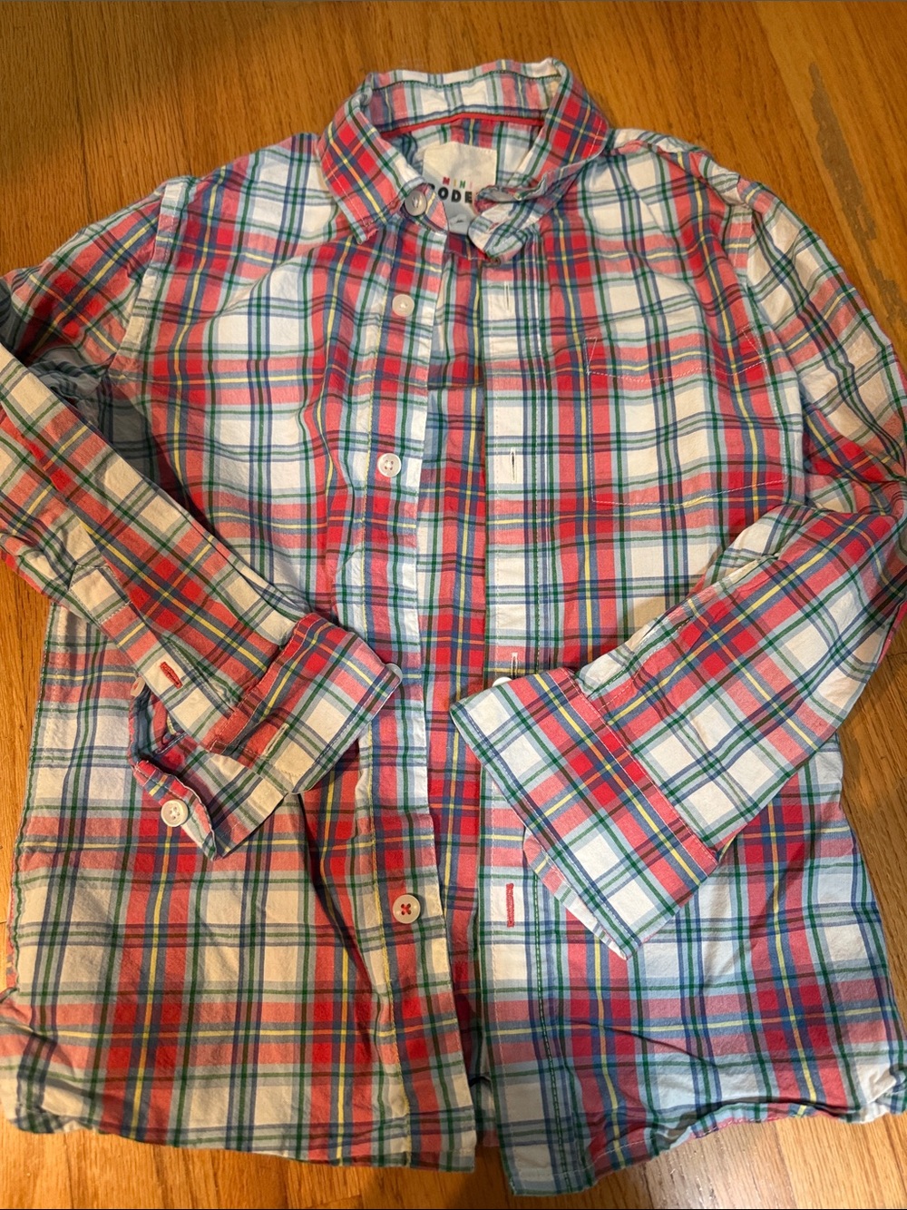 Mini Boden Plaid Shirt - Red, Green, Blue & White size 7-8